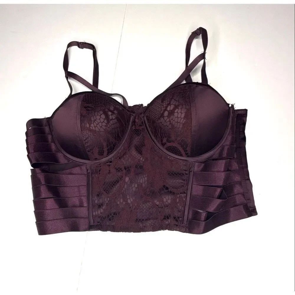 Plum Satin Lace Bustier Crop Top | Structured Corset Style | Y2K Glam S/M